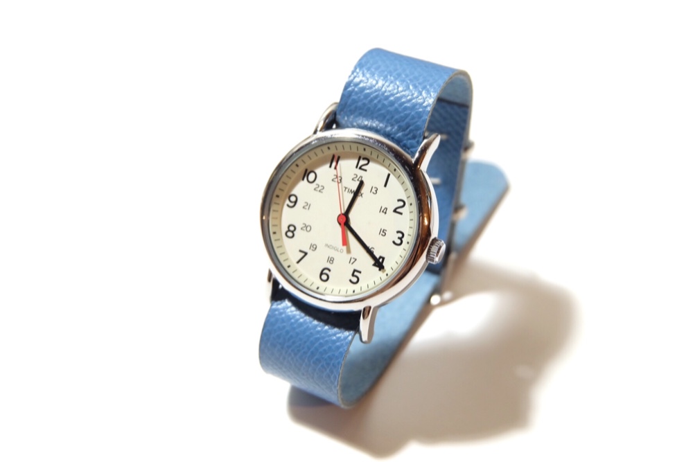 シンプルウォッチ 腕時計 革ベルト ターコイズブルー TIMEX