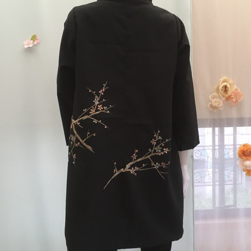 黒のジャケットコート 着物リメイク 絵羽織から コート K.S 通販