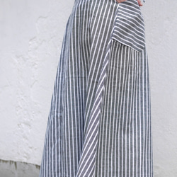 <夏用>コットン生地のAラインロングスカート　ストライプブルー 6枚目の画像
