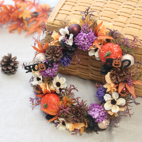 最終セール☆秋色リース フラワーリース ハロウィン お月見 ハンドメイド 最終セール☆秋色リース フラワーリース ハロウィン お月見