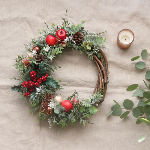 リンゴのクリスマスリース 三日月リース