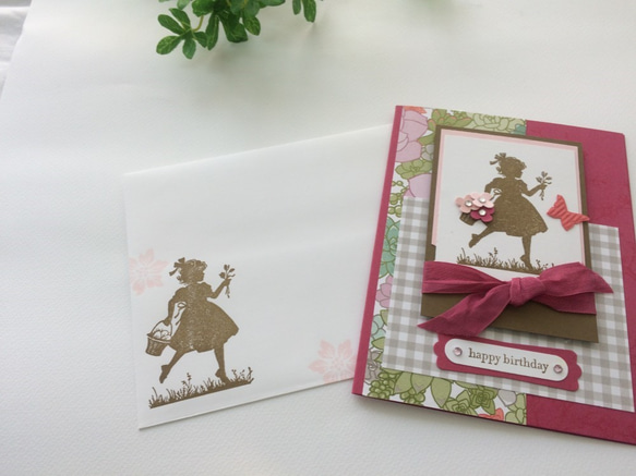 *春色* お花摘みの女の子Card / お誕生日・サンキューカード・卒入学お祝いカード 1枚目の画像