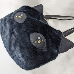 Creema限定！CHIGRACCI猫デザイントート/ブラックファー×黒帆布トート「CATOTE」ブラックファー 4枚目の画像