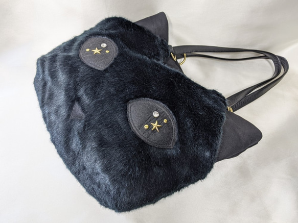 Creema限定！CHIGRACCI猫デザイントート/ブラックファー×黒帆布トート「CATOTE」ブラックファー 4枚目の画像