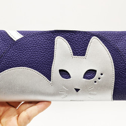 CHIGRACCI 猫デザイン長財布 「ニャレット 」ロイヤルパープル×シルバー本革 日本製レザー　 1枚目の画像