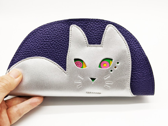 CHIGRACCI 猫デザイン長財布 「ニャレット 」ロイヤルパープル×シルバー本革 日本製レザー　 9枚目の画像