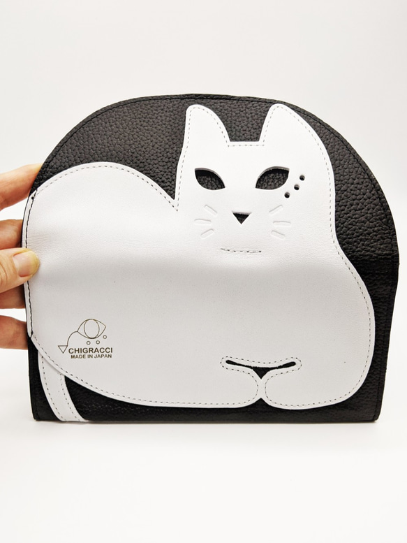 CHIGRACCI 猫デザイン長財布 「ニャレット 」ブラック×白 本革 日本製レザー　 3枚目の画像