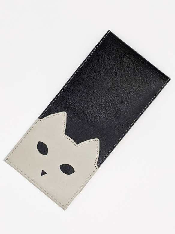 CHIGRACCI　Ture-tette 「猫財布」グレー×黒　本革　日本製 2枚目の画像