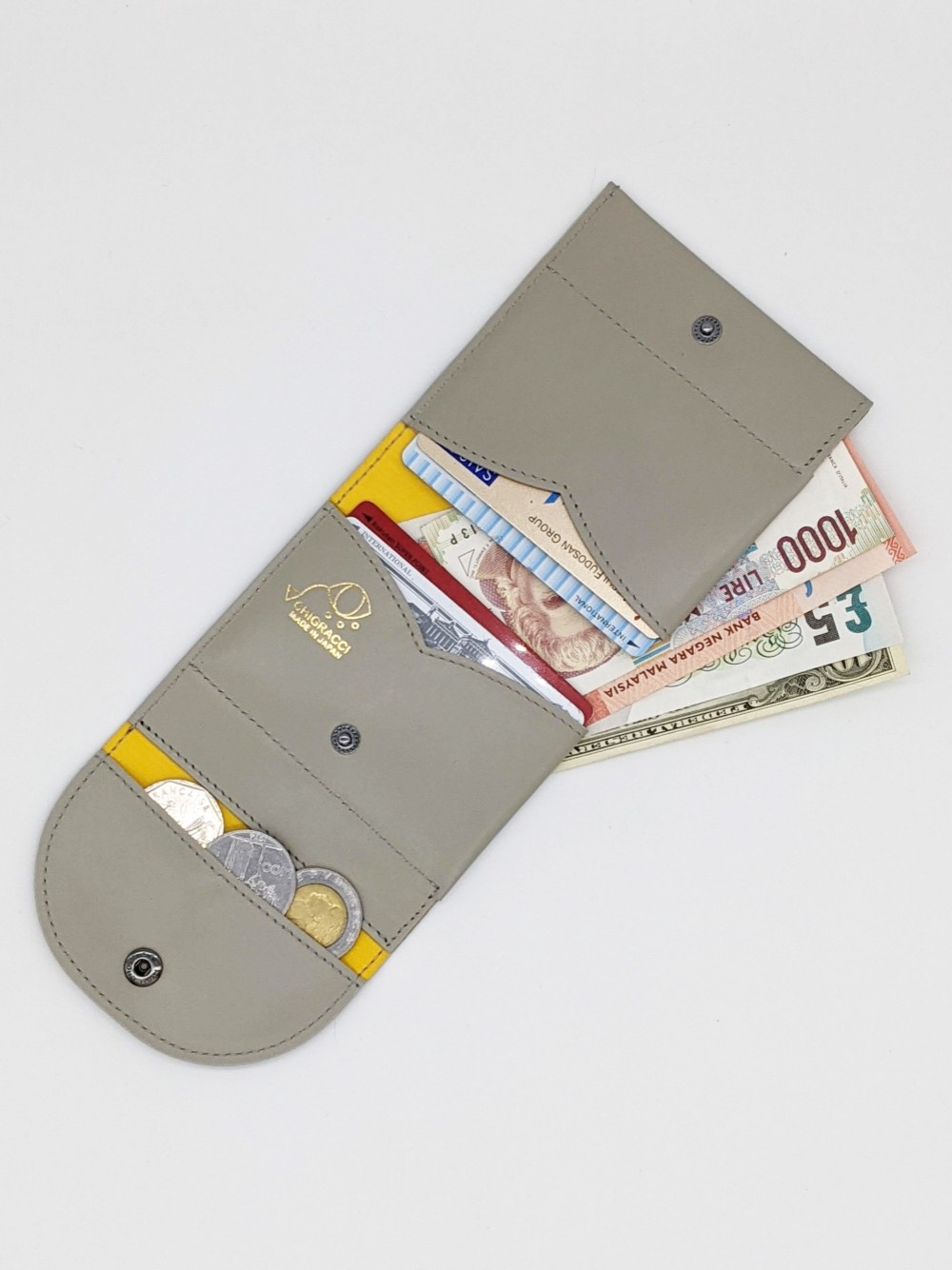 CHIGRACCI　Ture-tette 「猫財布」グレー×黒　本革　日本製