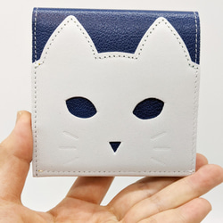 CHIGRACCI　Ture-tette 「猫財布」ホワイト×ネイビー　本革　日本製 1枚目の画像