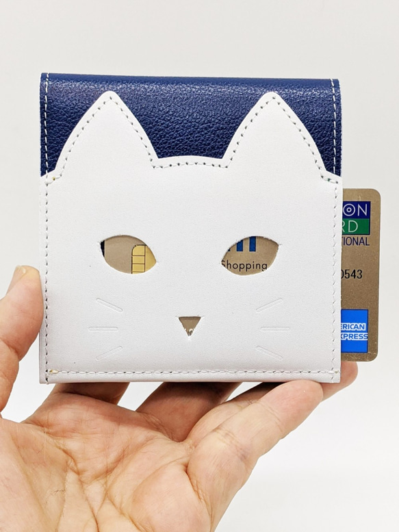 CHIGRACCI　Ture-tette 「猫財布」ホワイト×ネイビー　本革　日本製 10枚目の画像