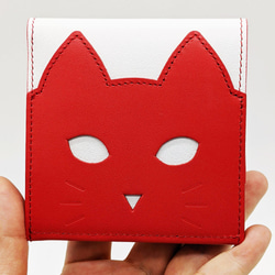 CHIGRACCI　Ture-tette 「猫財布」レッド×ホワイト　本革　日本製 1枚目の画像