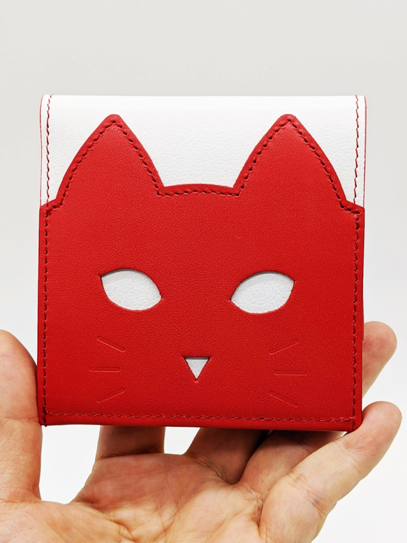 CHIGRACCI　Ture-tette 「猫財布」レッド×ホワイト　本革　日本製 1枚目の画像