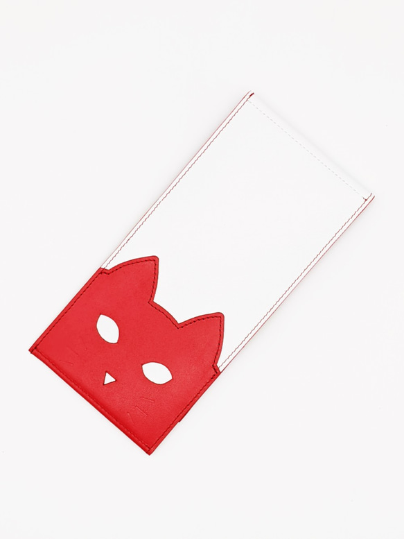 CHIGRACCI　Ture-tette 「猫財布」レッド×ホワイト　本革　日本製 3枚目の画像