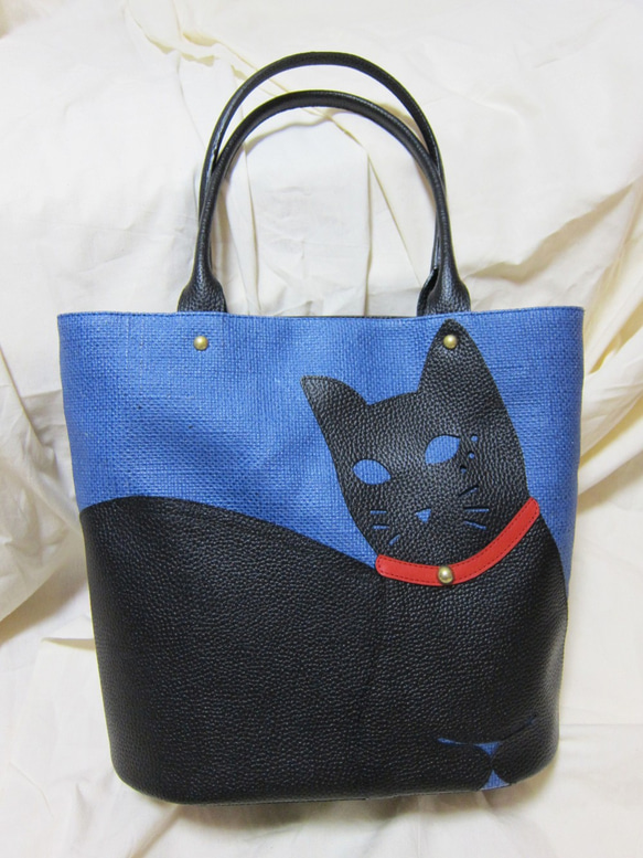 CHIGRACCI　Ture-tette 「猫トート」ブルー　黒猫 1枚目の画像