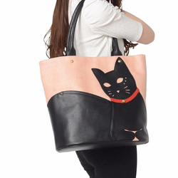CHIGRACCI　Ture-tette 「猫トート」ピンク　黒猫 1枚目の画像
