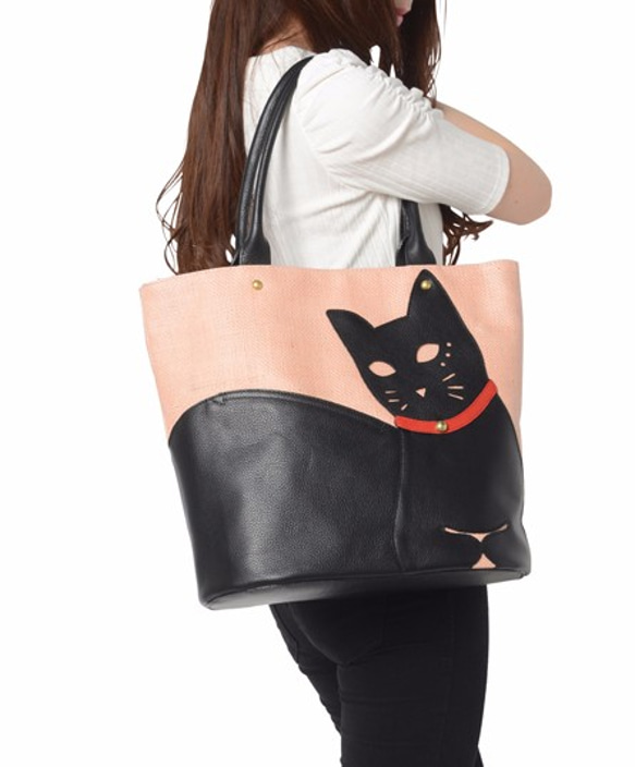 CHIGRACCI　Ture-tette 「猫トート」ピンク　黒猫 1枚目の画像