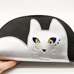 CHIGRACCI 猫デザイン長財布 「ニャレット 」ブラック×シルバー 本革 日本製レザー　 9枚目の画像