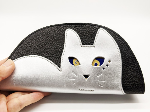 CHIGRACCI 猫デザイン長財布 「ニャレット 」ブラック×シルバー 本革 日本製レザー　 9枚目の画像
