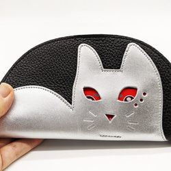 CHIGRACCI 猫デザイン長財布 「ニャレット 」ブラック×シルバー 本革 日本製レザー　 10枚目の画像