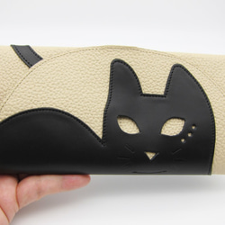 CHIGRACCI 猫デザイン長財布 「ニャレット 」ベージュ×ブラック 本革 日本製レザー 1枚目の画像