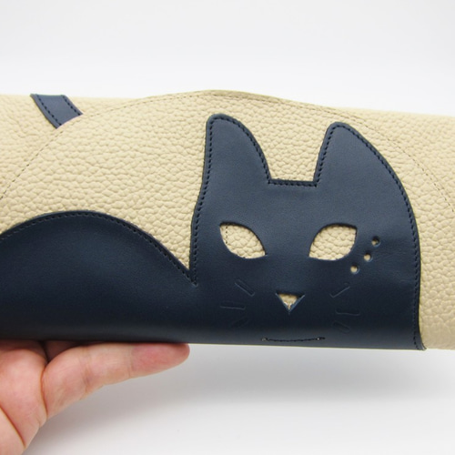 CHIGRACCI 猫デザイン長財布 「ニャレット 」ベージュ×ネイビー