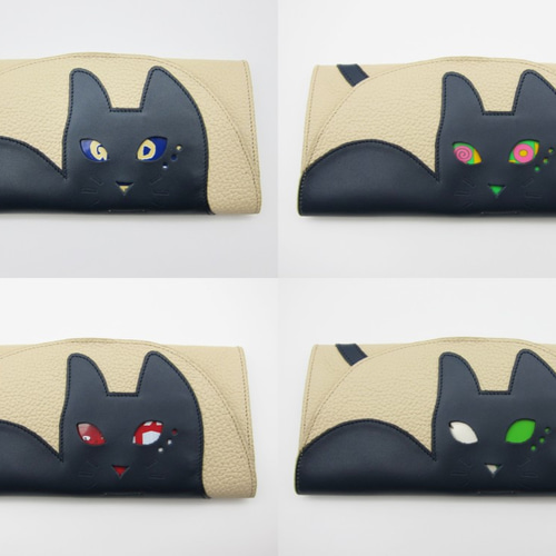 CHIGRACCI 猫デザイン長財布 「ニャレット 」ベージュ×ネイビー本革