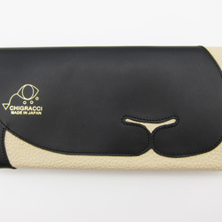 CHIGRACCI 猫デザイン長財布 「ニャレット 」ベージュ×黒本革 日本製レザー 2枚目の画像