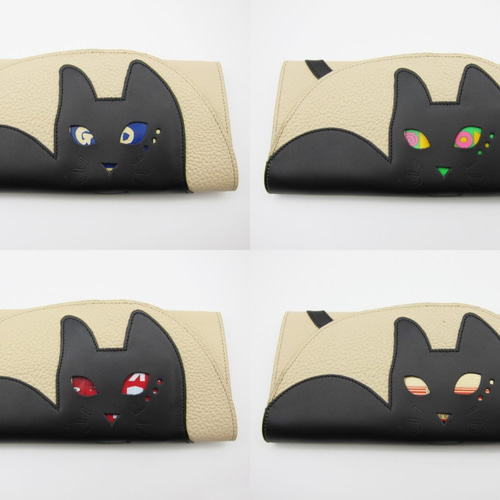 CHIGRACCI 猫デザイン長財布 「ニャレット 」ベージュ×黒本革