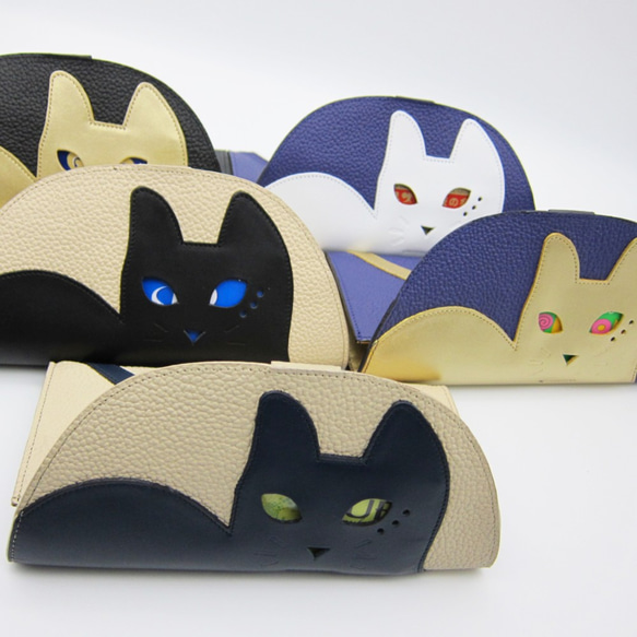 CHIGRACCI 猫デザイン長財布 「ニャレット 」ベージュ×黒本革 日本製レザー 10枚目の画像