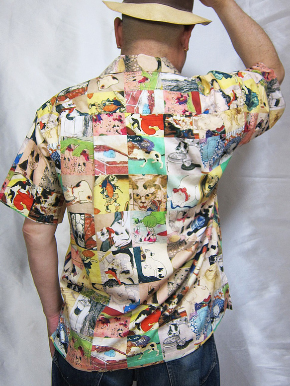 CHIGRACCI「 ニャロハシャツ 」猫柄アロハシャツ 　オリジナルプリント　浮世絵モンスターキャット柄 2枚目の画像