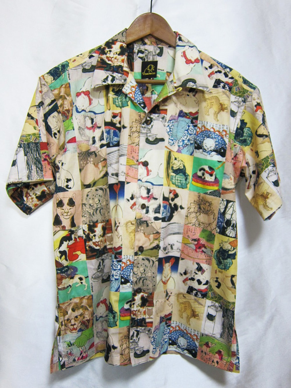 CHIGRACCI「 ニャロハシャツ 」猫柄アロハシャツ 　オリジナルプリント　浮世絵モンスターキャット柄 ニャロハシャツ