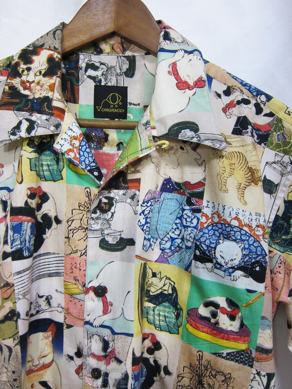 CHIGRACCI「 ニャロハシャツ 」猫柄アロハシャツ 　オリジナルプリント　浮世絵モンスターキャット柄 ニャロハシャツ