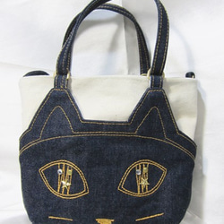 Creema限定！CHIGRACCI猫デザインサコッシェ岡山県産デニム×帆布「ネコッシェ」 1枚目の画像