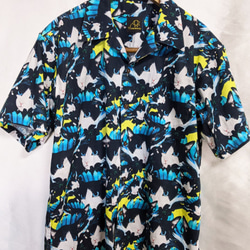 CHIGRACCI「 ニャロハシャツ 」猫柄アロハシャツ 　オリジナルプリント　はちわれちゃん柄 3枚目の画像