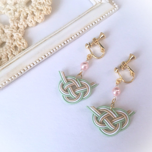 水引アクセサリー◇翡翠淡路 イヤリング・ノンホールピアス ericknoza 