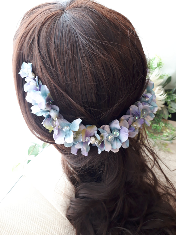 紫陽花とキラキラパールのヘアアクセサリーNo.2 2枚目の画像