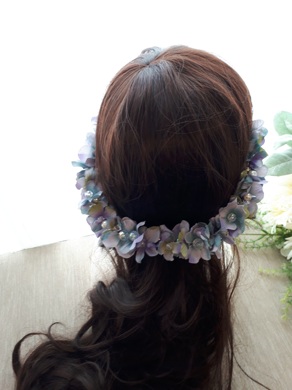 紫陽花とキラキラパールのヘアアクセサリーNo.2 3枚目の画像