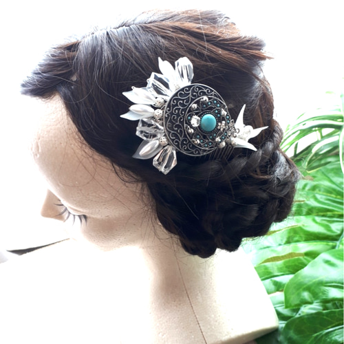 ターコイズブルーのネイティブスタイルヘアアクセサリー ヘッドドレス