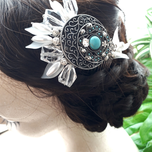 ターコイズブルーのネイティブスタイルヘアアクセサリー ヘッドドレス