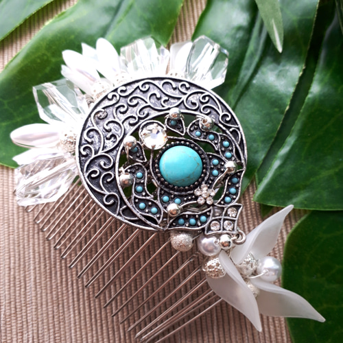 ターコイズブルーのネイティブスタイルヘアアクセサリー ヘッドドレス