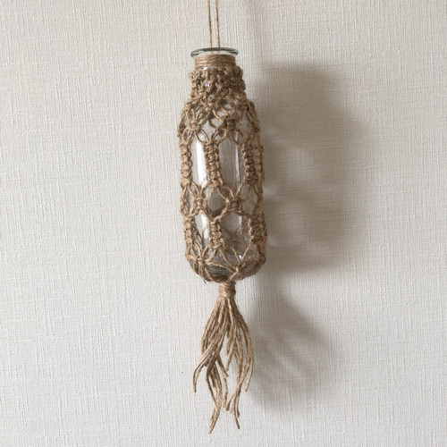 ガラスボトル マクラメ編みカバーリングプランツハンガー 一輪挿し