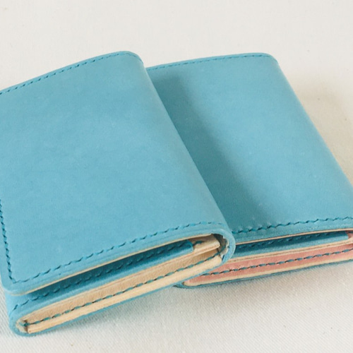 パステルツートンカラーのレザー名刺入れ カードケース ライトブルー