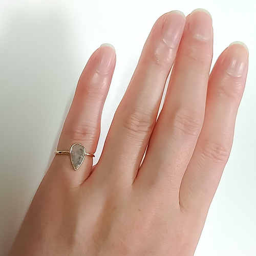 スライスダイヤ K10リング 1点物 9号サイズ 0.35cts 雫型 ベゼル 