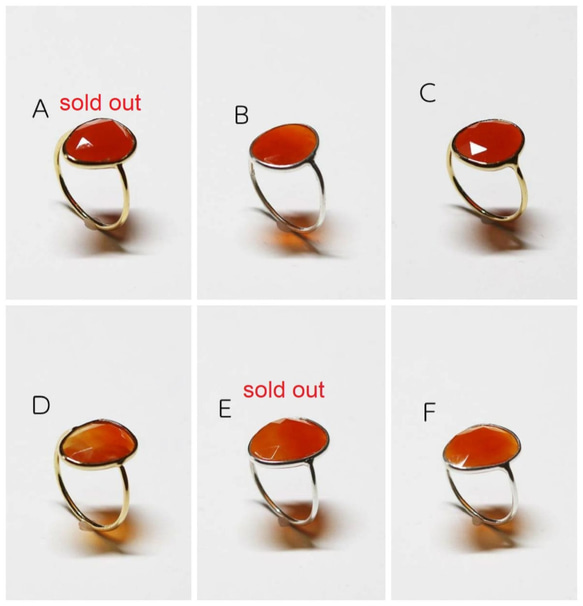 カーネリアンローズカット　フリーフォーム/ベゼルセッティング　SV925リング　１点物　4種類からお選びください。 4枚目の画像