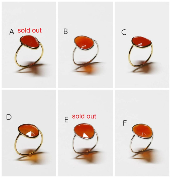 カーネリアンローズカット　フリーフォーム/ベゼルセッティング　SV925リング　１点物　4種類からお選びください。 5枚目の画像