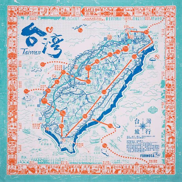 布地圖 ☜環島旅行布地圖/藍 第1張的照片
