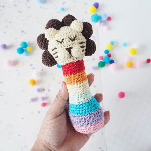 會發聲的獅子 手鉤手搖玩具 Crochet Rattles - Lion 第3張的照片