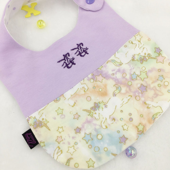 純粋な綿のダブルレイヤー糸刺繍肩 - 紫色のユニコーン 3枚目の画像