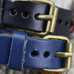 オリジナル牛革ブレスレットLeather Bracelet  ブルー Blue 3枚目の画像
